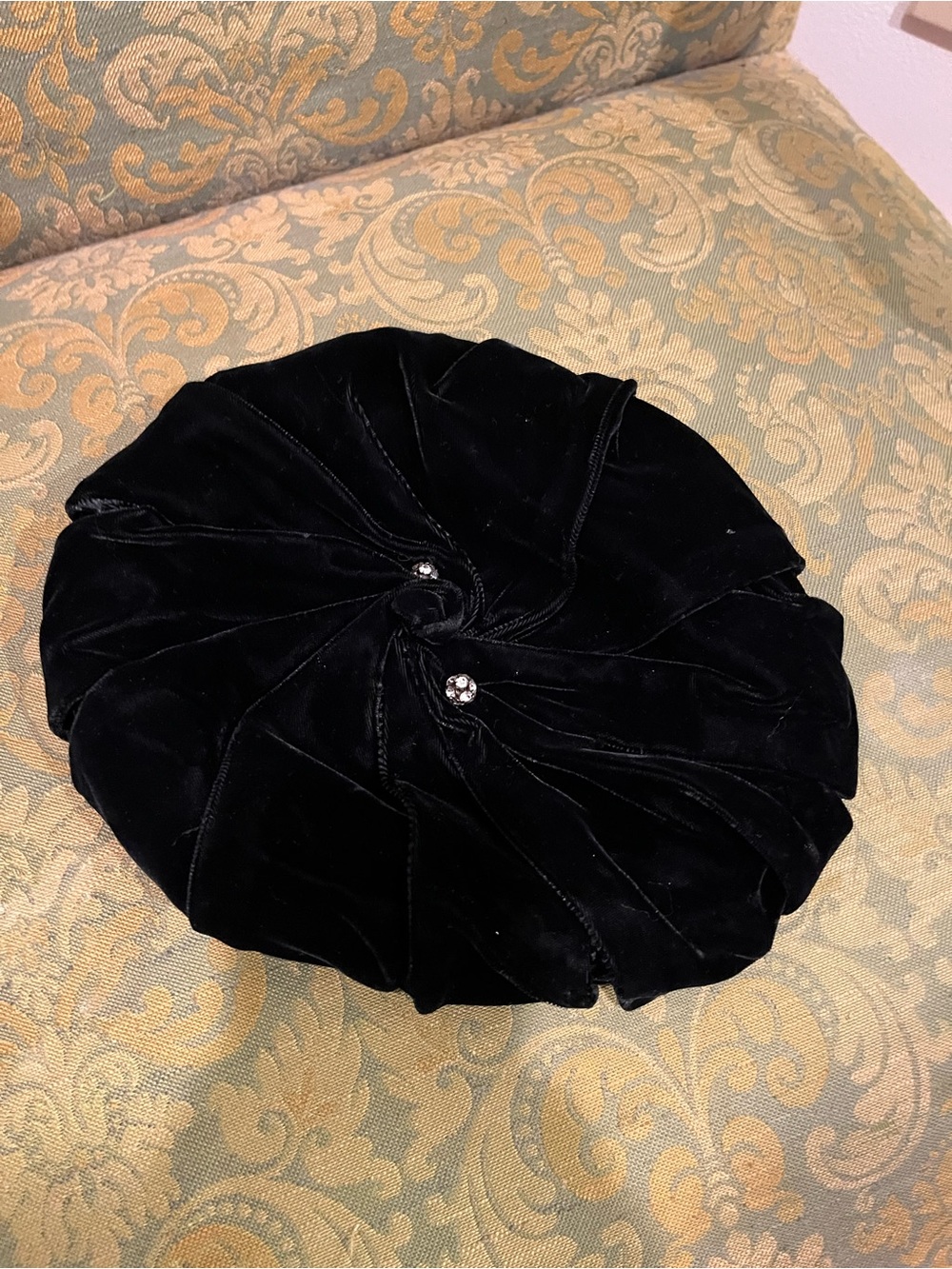 Black Velvet Beret with Rhinestone Detail - Women Accessories